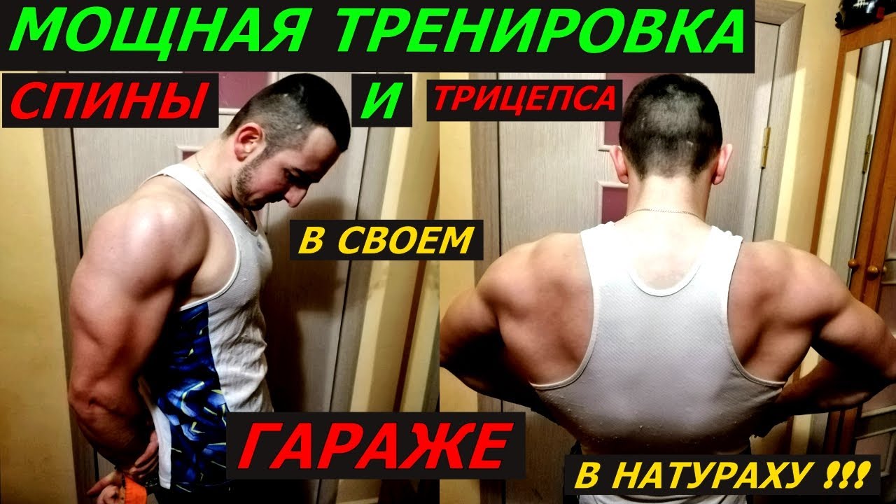 Тренировка спины и трицепса ! Натуральная тренировка в гараже