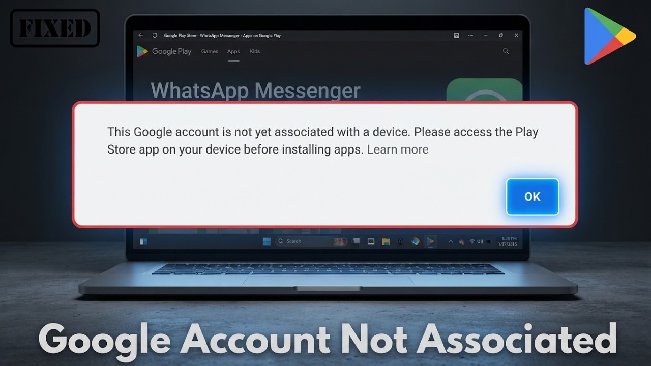This Google account is not yet associated with a device. Please access the play store app (Fixed)