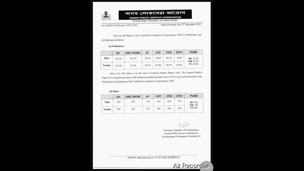 APSC Mains and Prelims cut off