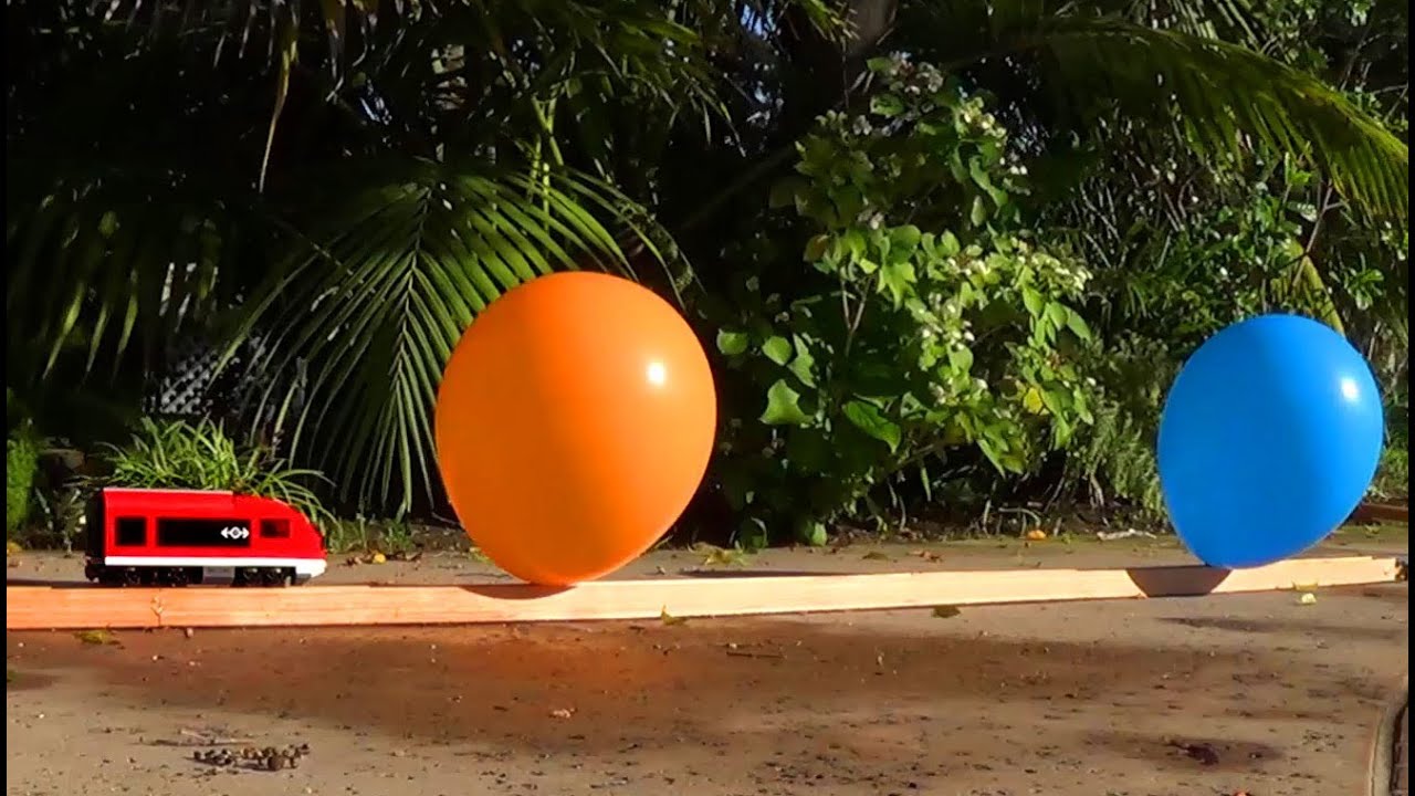 LEGO CITY train blowing up balloons