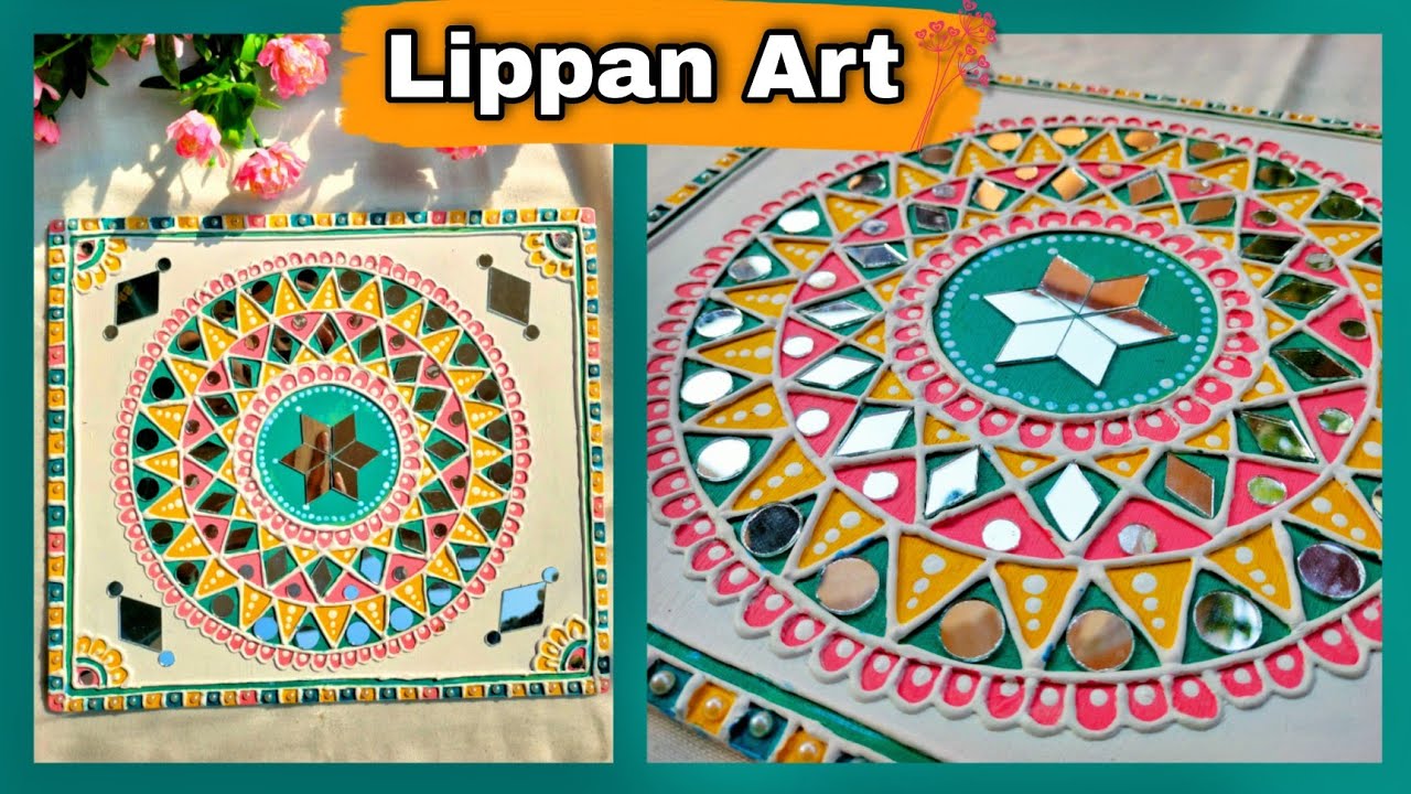 Diy Lippan art 🌼 mud art on plywood | easy design with mirror and cone | Diy wall decoration ideas