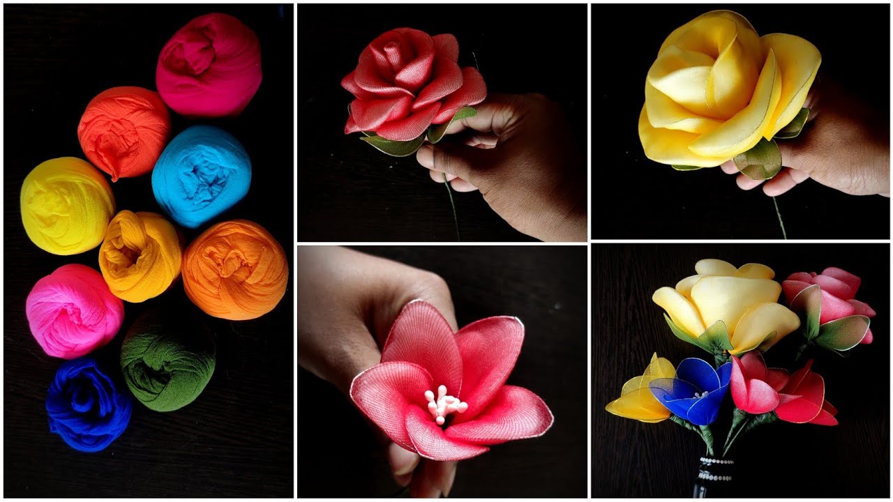 3 Different Stocking Flower Making | How to make Flower | Stocking flower making Idea | #diy #howto