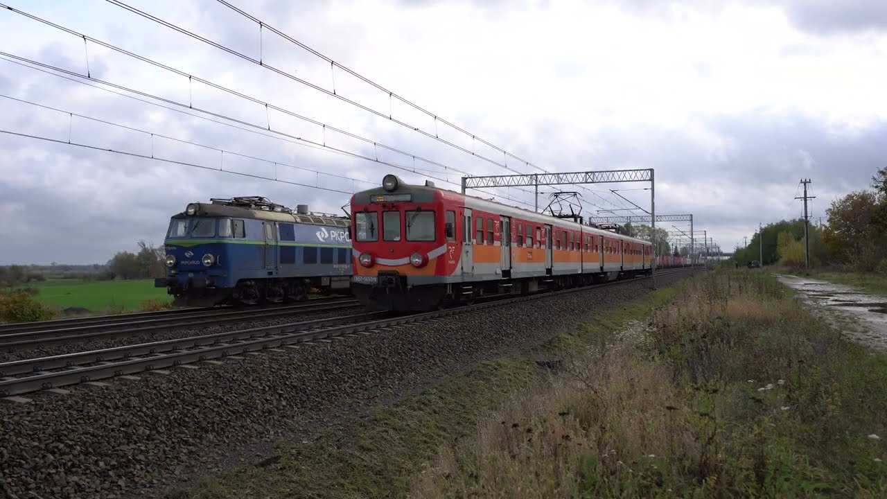 ET22-1174 PKP Cargo z kontenerami + EN57-1450 PolRegio. [Lk9/Lk260, Różyny].