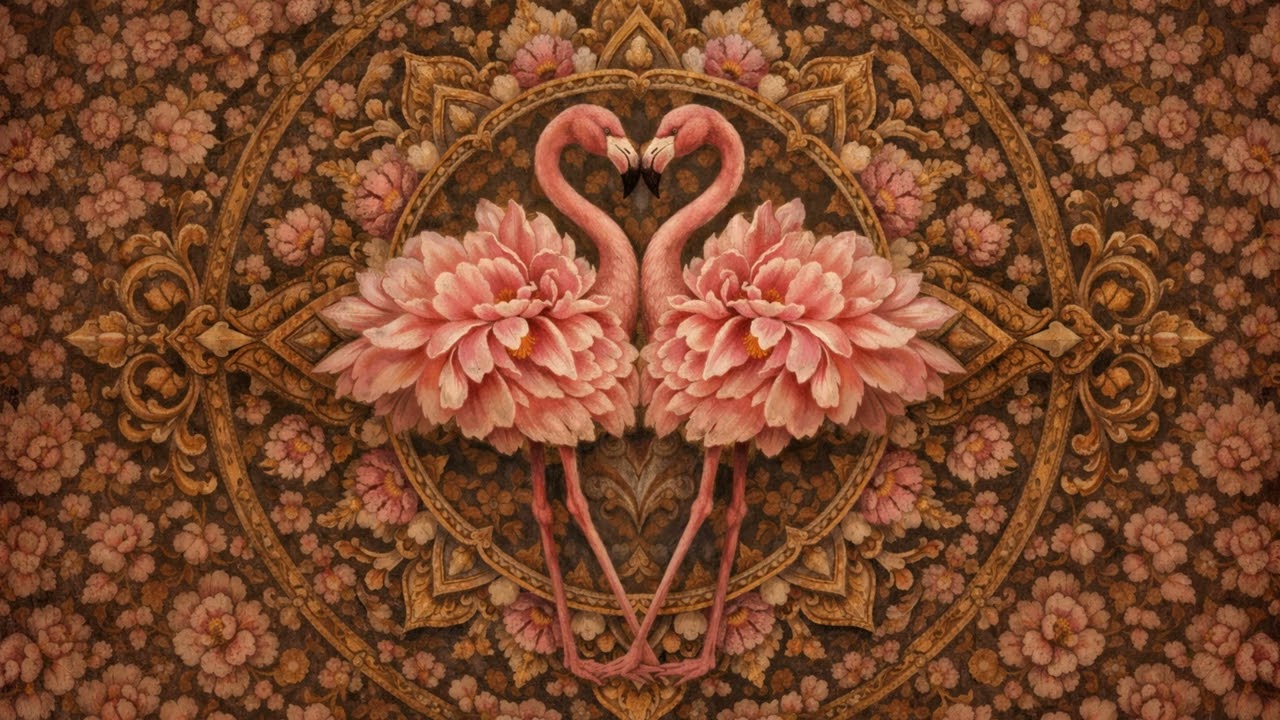 FLAMINGOS AND FLOWERS IN BAROQUE MANDALA | Oil Painting Mandalas - No Music - TV Background