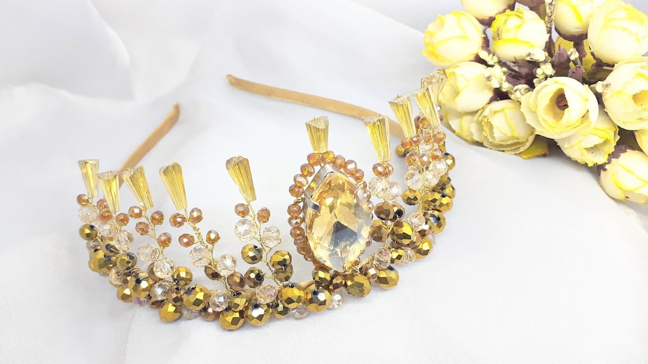 Diy crown | tutorial make a wedding crown crystal headband / cara membuat mahkota pengantin