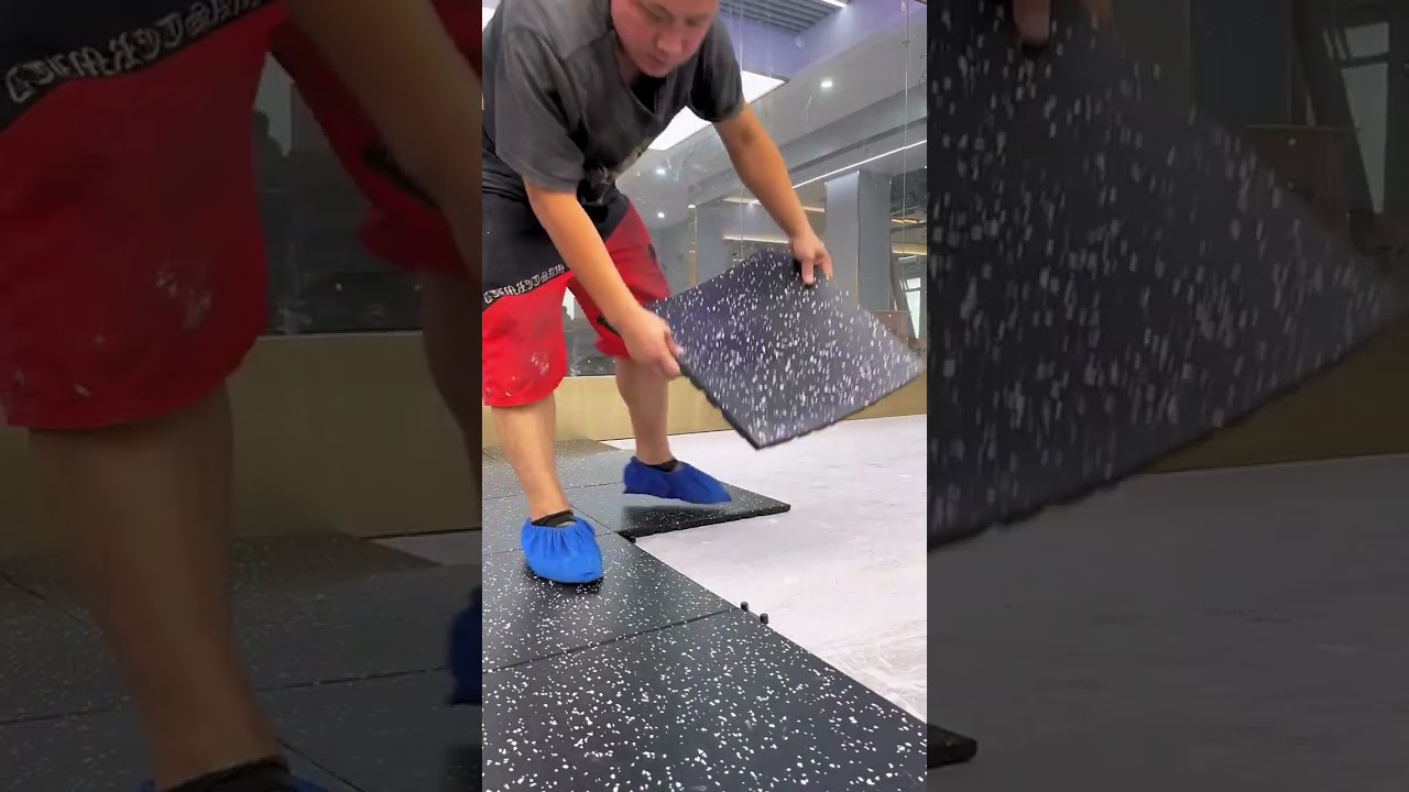 Gym rubber carpet installation- Good tools and machinery make work easy