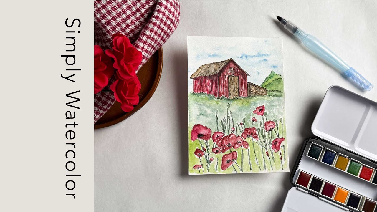 Simply Watercolors | Barn With Flowers