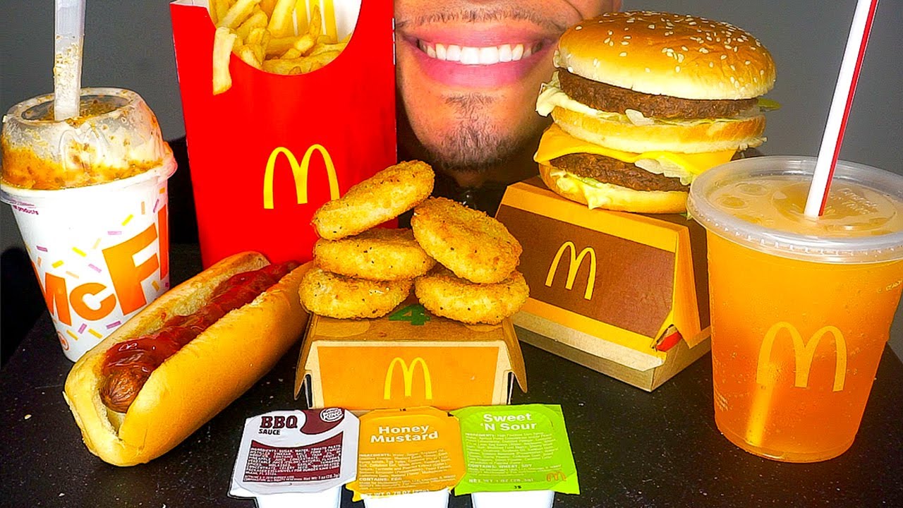 ASMR MCDONALDS CHICKEN NUGGETS CORN DOG OREO MCFLURRY BIG MAC FRIES JERRY EATING SOUNDS MUKBANG 먹방