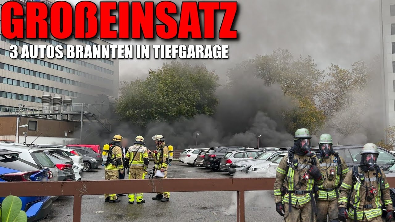[TIEFGARAGENBRAND: MASSIVE RAUCHENTWICKLUNG!] - 3 Autos brannten - Großeinsatz Feuerwehr Düsseldorf