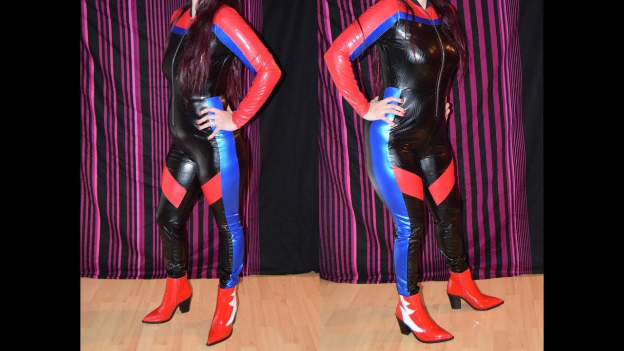 Weetlook tight-fitting integral jumpsuit - combinaison festive noir rouge et bleu