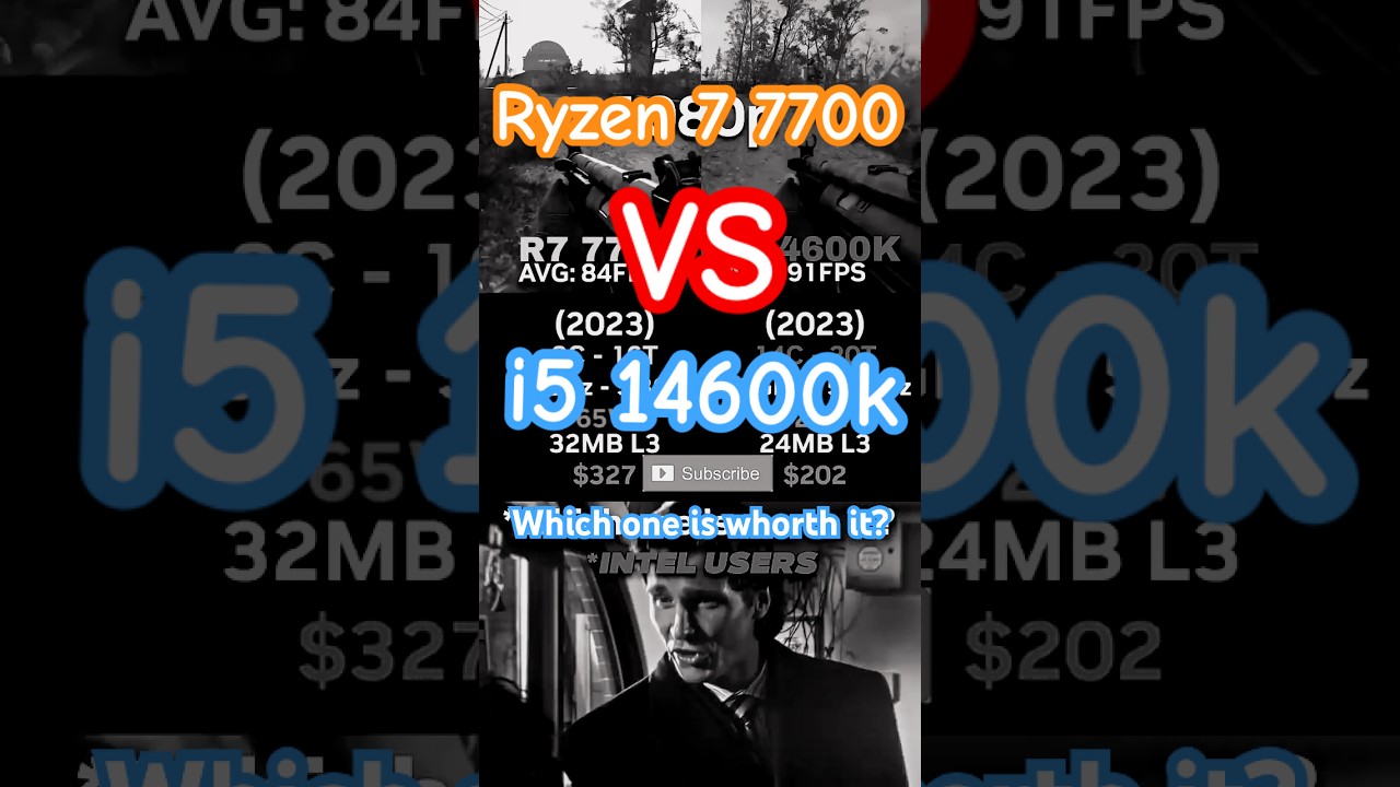 RYZEN 7 7700 vs I5 14600K Which is Better for Gaming? 🔥 #shorts #pcgaming #benchmark