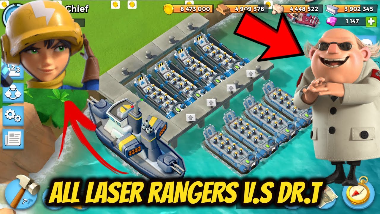 USING ALL LASER RANGERS V.S DR. T VOLCANO ISLAND!! | BOOM BEACH