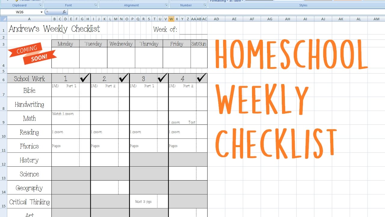 Homeschool Weekly Checklist