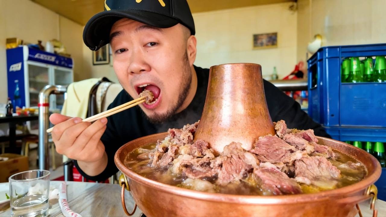 大刀现切就是香！50 元一斤，吃完果断打包四斤#天津美食 #汾酒 #铜锅涮肉