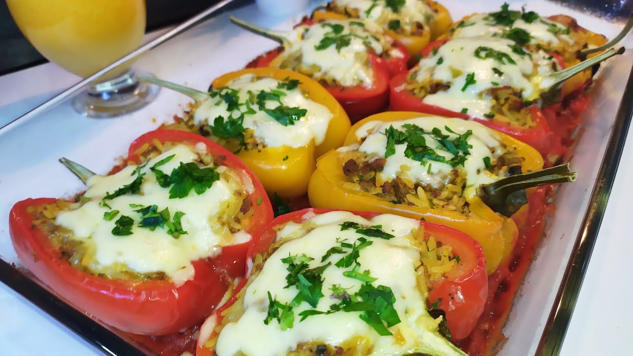 مذاق لا يقاوم ألذ طبق ممكن تحضري 😋 فلفلة معمرة بالكفتة والروز  في الفرن جد رائعه وطريقة سهلةوبسيطة 👌