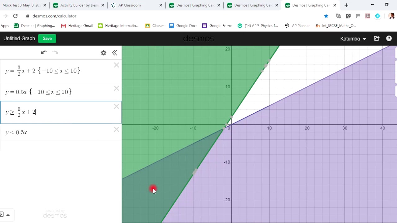 Shading between two intersecting lines desmos (Vid 3)