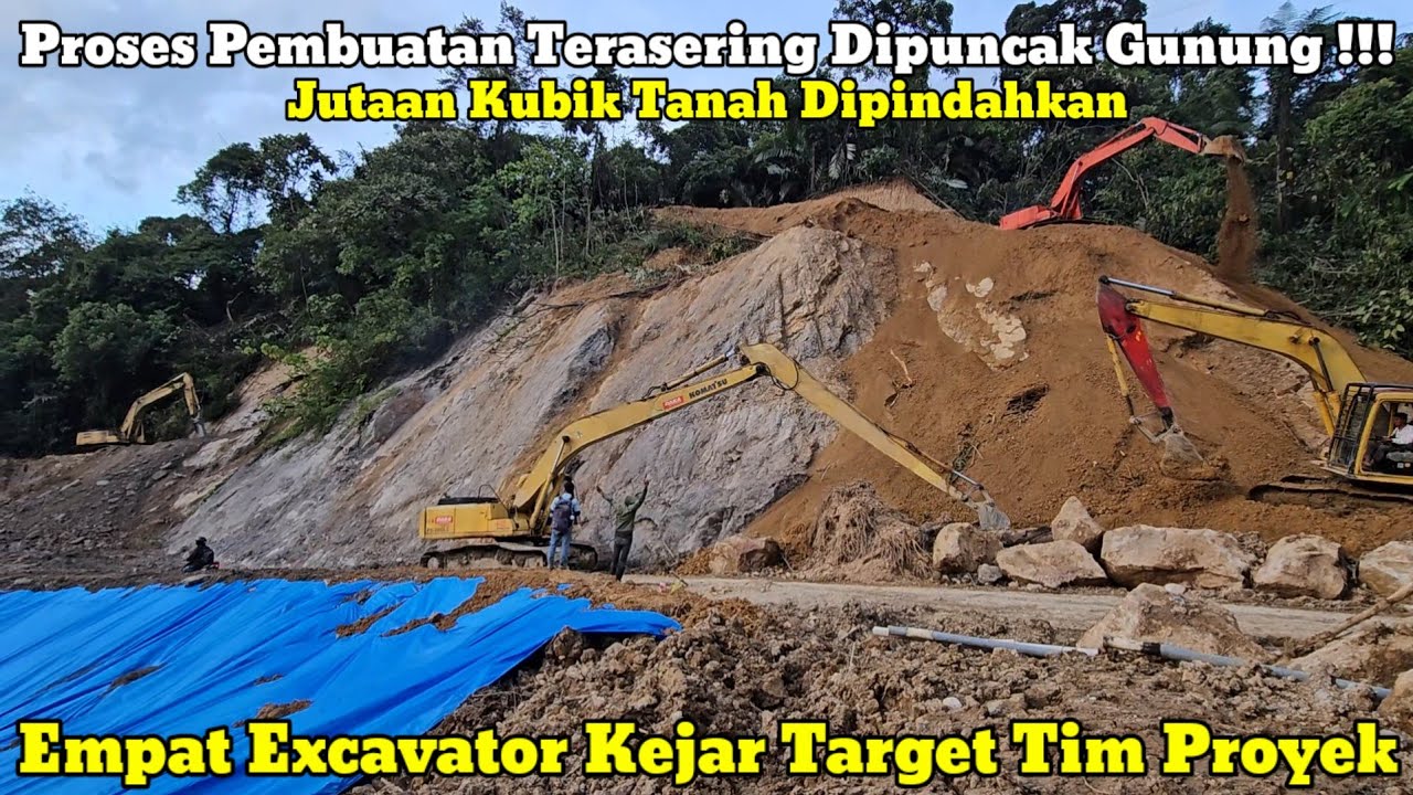 Proses Pembuatan Terasering Menggunakan Excavator Di Puncak Gunung Batu Jomba