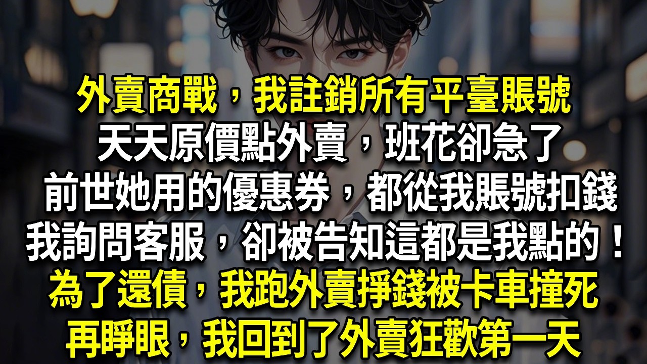 外賣商戰，我註銷所有平臺賬號天天原價點外賣，班花卻急了前世她用的優惠券，都從我賬號扣錢我詢問客服，卻被告知這都是我點的！為了還債，我跑外賣掙錢被卡車撞死再睜眼，我回到了外賣狂歡第一天