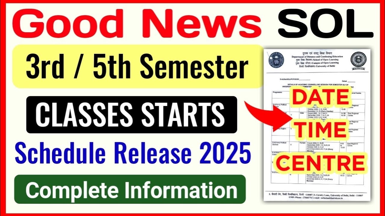 SOL 3rd / 5th Semester Classes Starts 2025 UG & PG Courses | DU SOL Classes Schedule Release 2025