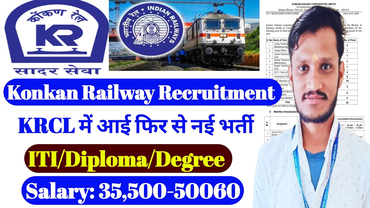 Konkan Railway Recruitment 2026 | ITI, Diploma & Degree Jobs | Technician & Operator Vacancy | KRCL
