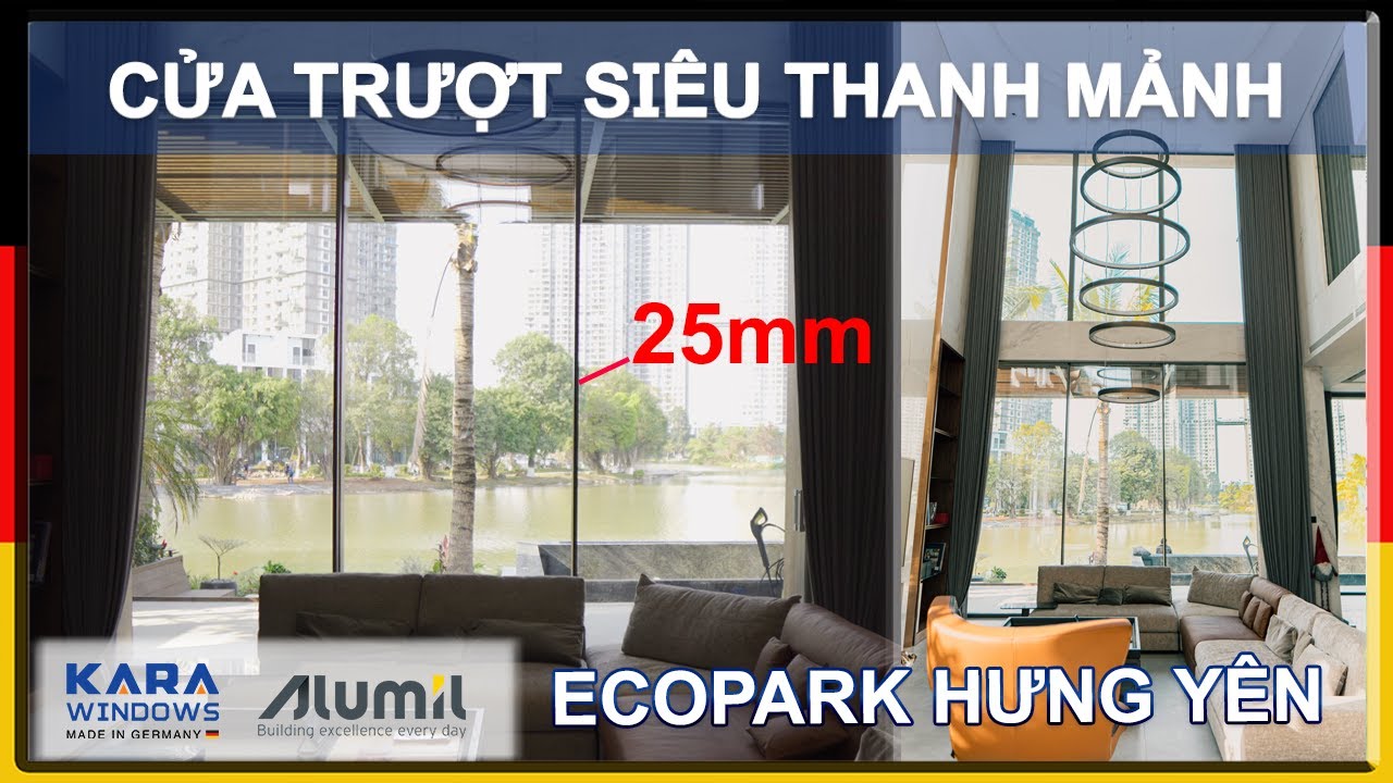 Cửa trượt cao 3.7m - đố nhôm 25mm nhập khẩu Châu Âu Karawindows tại biệt thự Ecopark