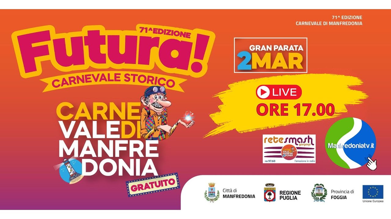 CARNEVALE DI MANFREDONIA: GRAN PARATA ORE 17.00