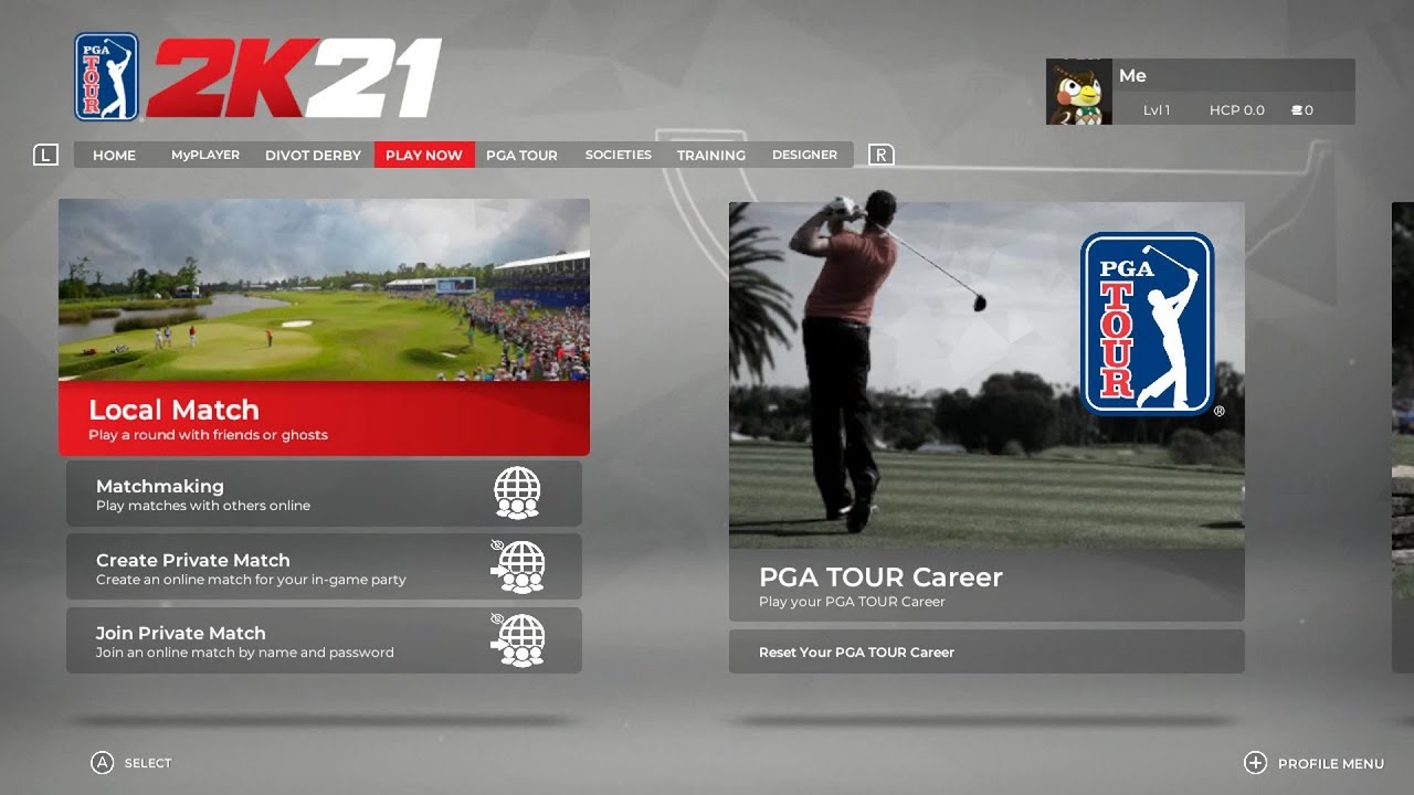Nintendo Switch PGA 2K21 Settings & Offline Courses LPOS