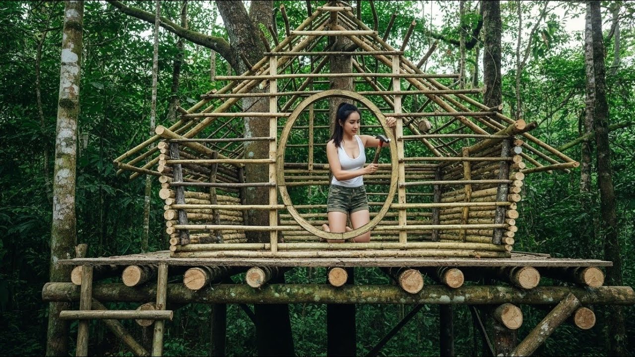 Wild Survival Challenge: Living in a Forest Cabin with Zero Modern Comforts
