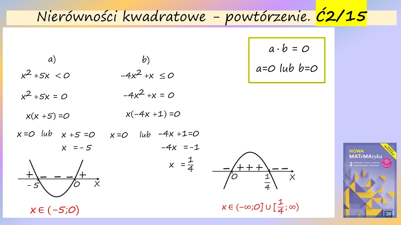 Ć2str.15 Rozwiąż nier&oacute;wność a) 9x^2 -12x + 4 większer&oacute;wne 0 b) 9x^2-12x+4 mniejszer&oacute;wne 0