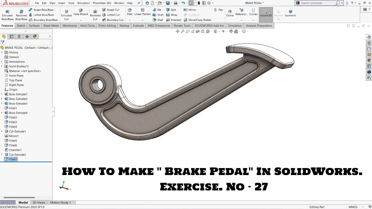 How To Make ''BRAKE PEDAL'' In SolidWorks. Exercise No- 27