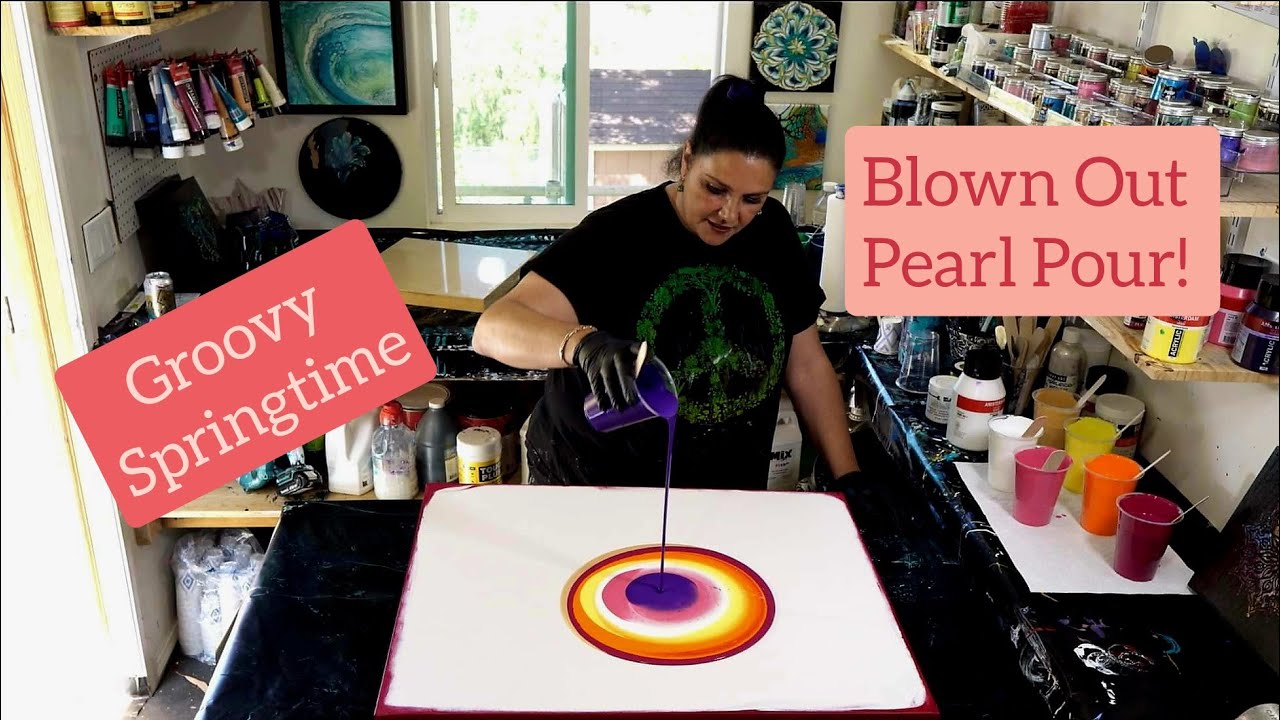 Groovy Springtime🌷Gorgeous Acrylic Blown Out Pearl Pour w Leafblower! feat. TLP Horizon & Nightfall!