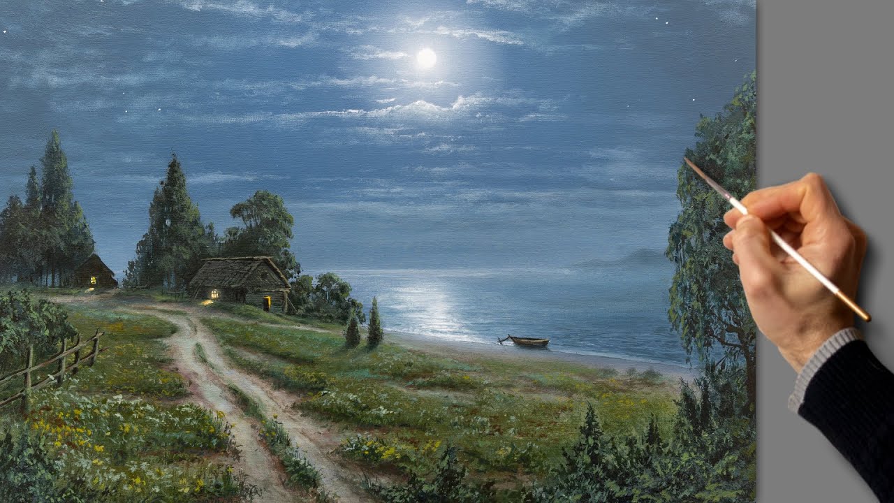 Живопись акрилом с палитрой - Морской пейзаж. Уроки рисования. Искусство. Красивая картина. Хобби