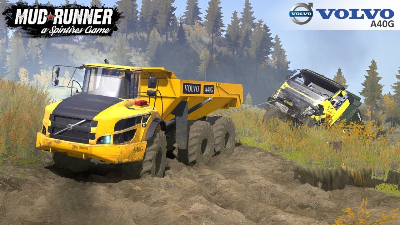 Spintires: MudRunner - VOLVO A40G Big Mining Truck Pulls out of the Ravine Truck