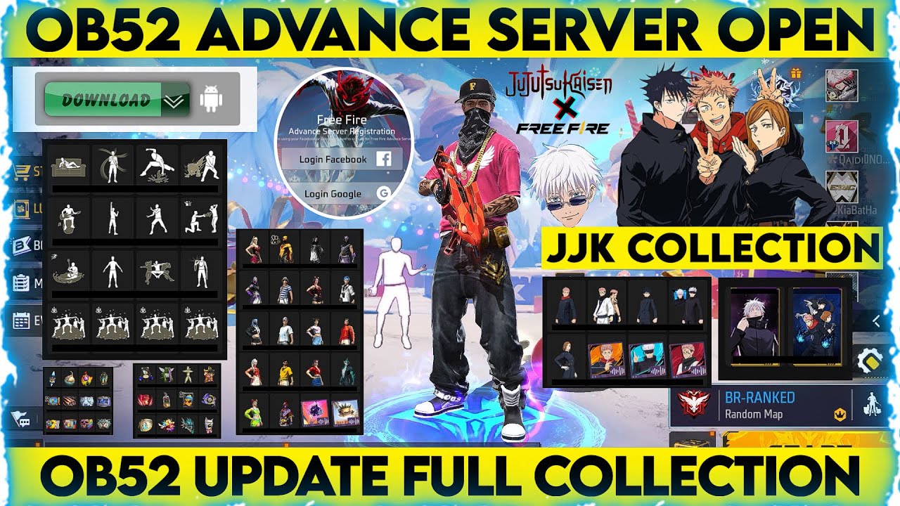FREE FIRE OB52 UPDATE ADVANCE SERVER | OB52 UPDATE FULL COLLECTION | FF X JUJUTSU KAISEN REWARDS
