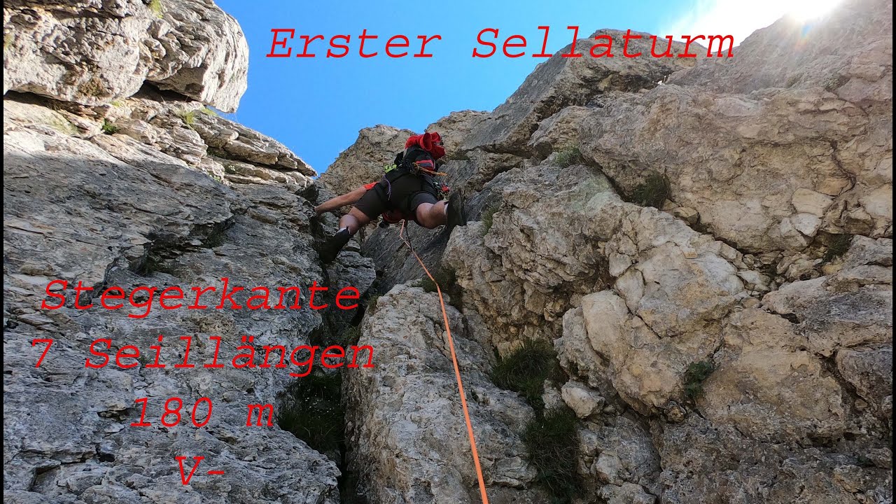 Erster Sellaturm, Stegerkante, Westkante, Prima Torre del Sella, via steger, bordo ovest