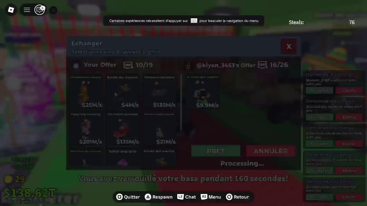 Je trade sur SAB  je cherche grande combis et brainrot a 1b