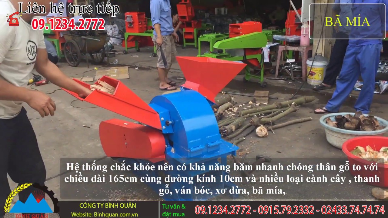 Máy băm gỗ đa năng Bình Quân - Băm gỗ thành dăm cực nhanh, băm xơ dừa khô, bã mía