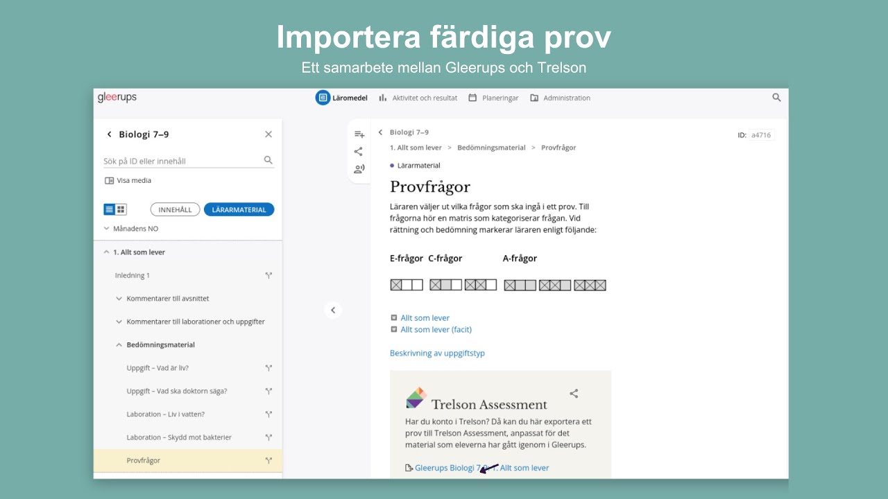 Importera färdiga prov från Gleerups till Trelson