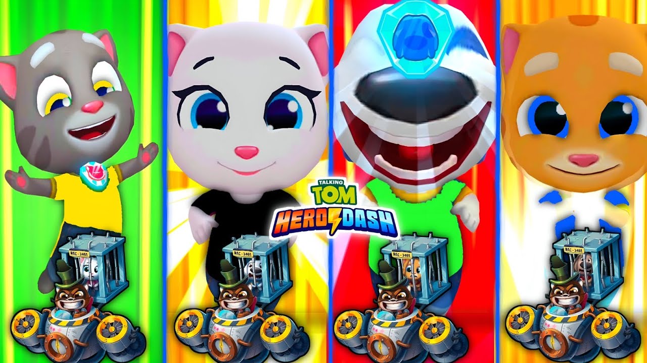 Talking Tom Hero Dash : New Colour Suit's All Heroes & Fights The Boss Raccoons & Running Gameplay