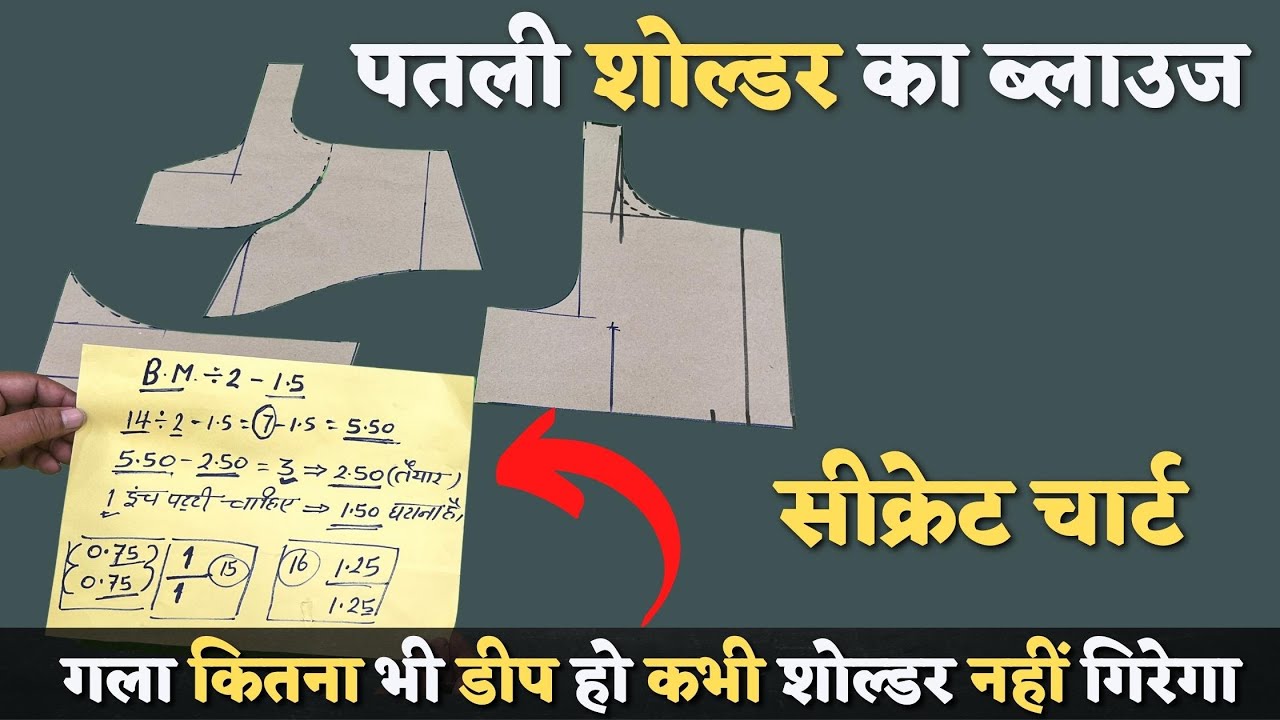 पतला शोल्डर पट्टी वाला सब्यसांची ब्लाउज बनाने का सीक्रेट तरीका सीखें | 1 Inch Shoulder Formula |