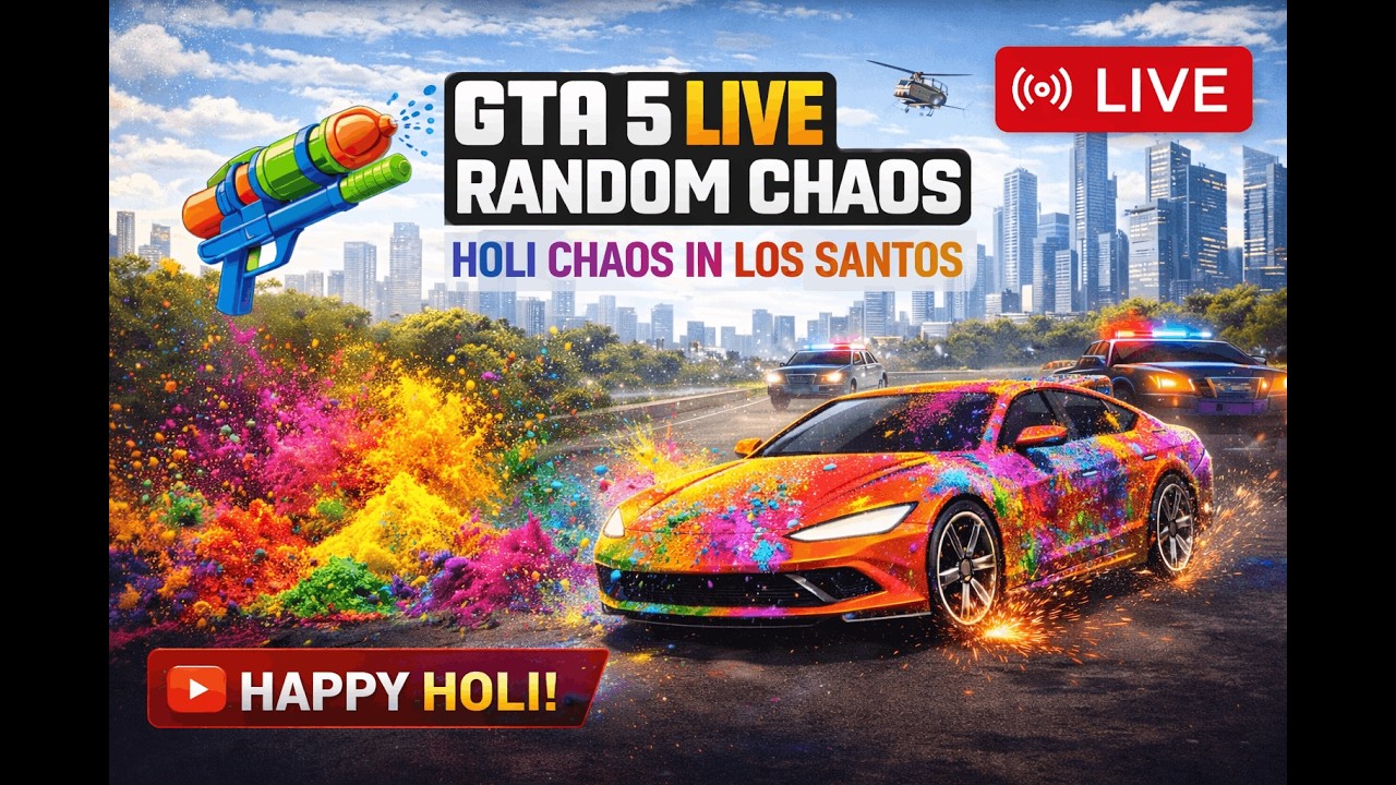 GTA 5 LIVE 🔴 Holi Chaos in Los Santos! #gta5  #live #gtaonline #gtastunts #viral #fyp #holi #gtav