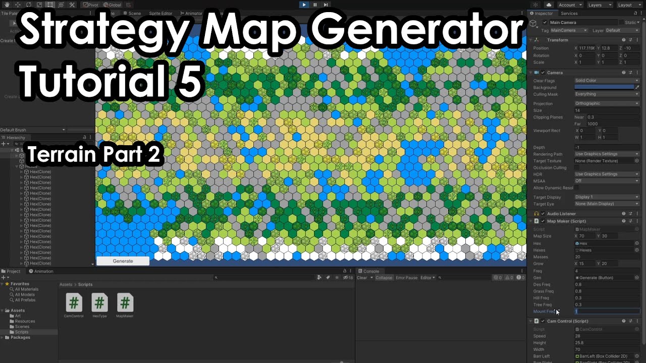 Making a Hex Based Strategy Map Generator in Unity - Tutorial 5 - Terrain Part 2
