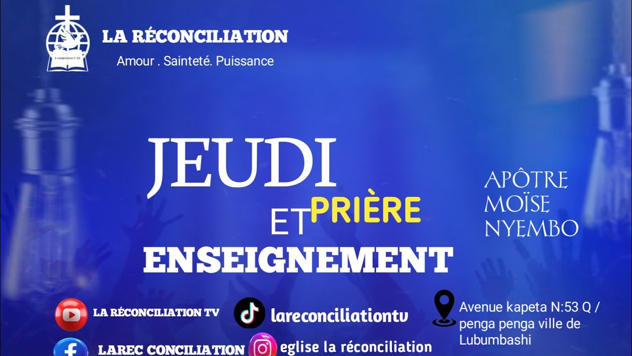 BIENVENUE À NOTRE CULTE DE PROFONDEUR ET DE PRIÈRE JEUDI 19.02.2026 APÔTRE MOÏSE NYEMBO
