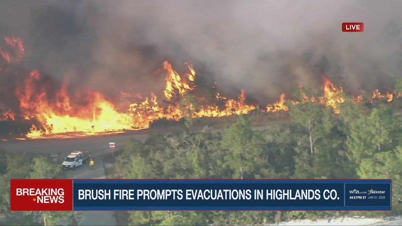 Large brush fire prompts evacuations in Highlands County