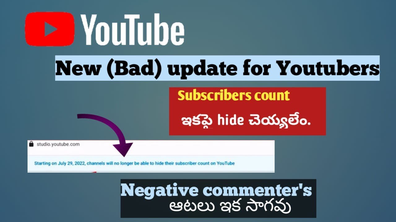 subscribers count hide 29th July 2022telugu|| can't hide subscribers from july 29th 2022 telugu||