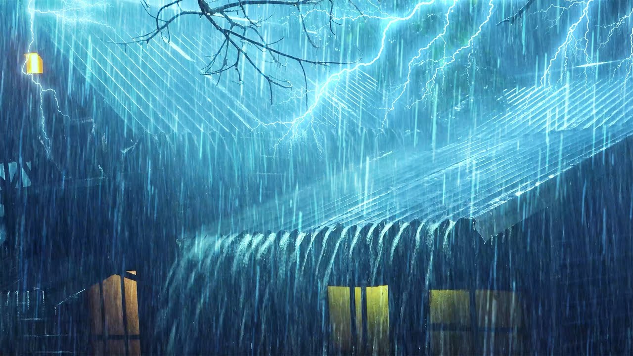3 Hours of Torrential Rain, Roaring Thunder & Fierce Wind on a Metal Roof for Deep Sleep