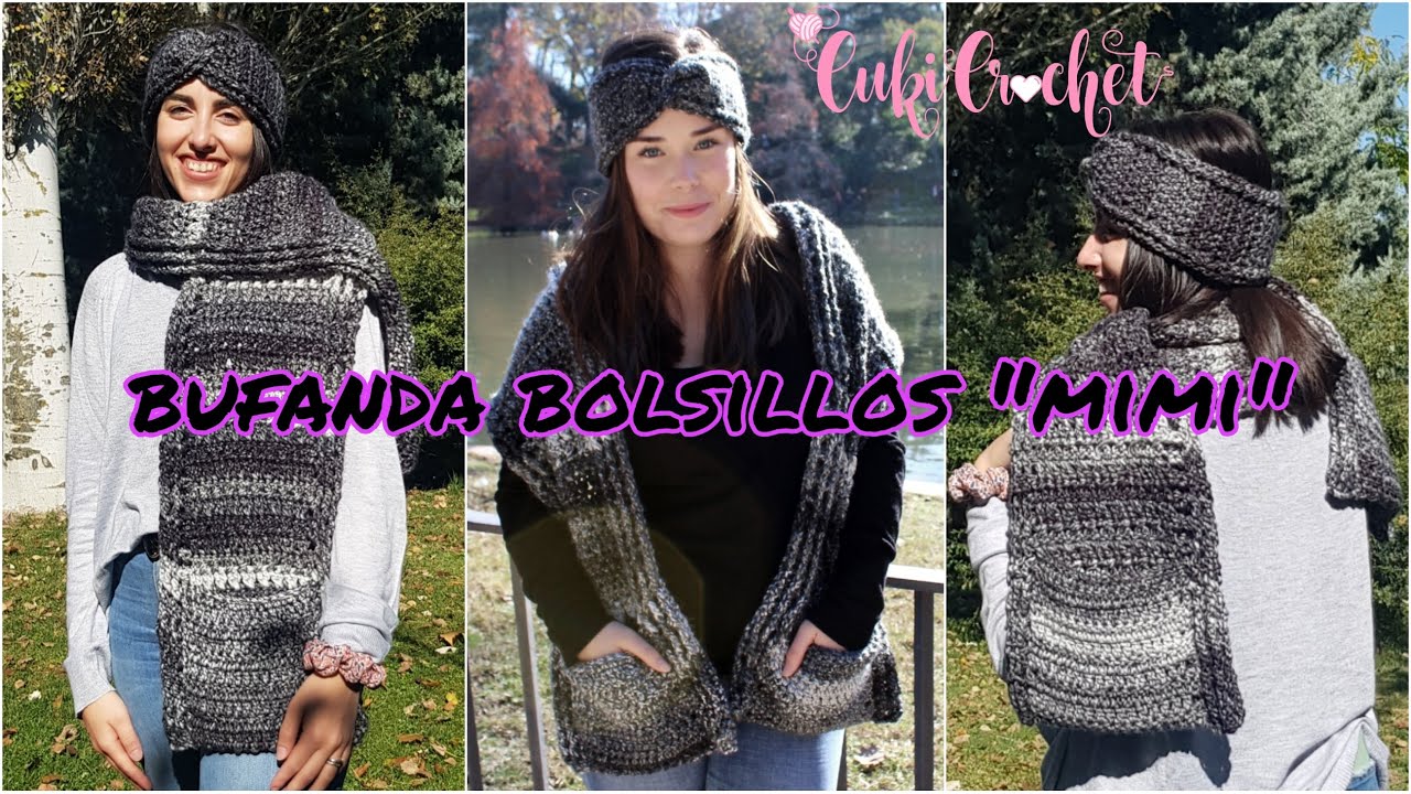 Tejer a Crochet Bufanda larga con Bolsillo. Modelo 
