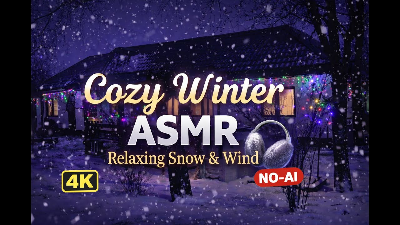 Cozy Winter Night ASMR ❄️ Snow & Wind Sounds 💨 | Christmas Lights Ambience (4K, NO-AI)