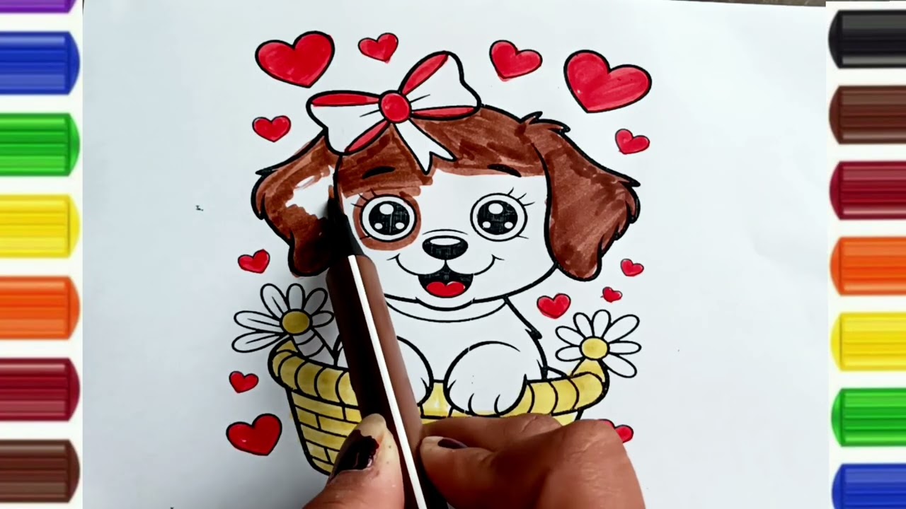 Милый рисунок собачки 🐶 для раскрашивания для детей / как нарисовать собаку 🐕 / 