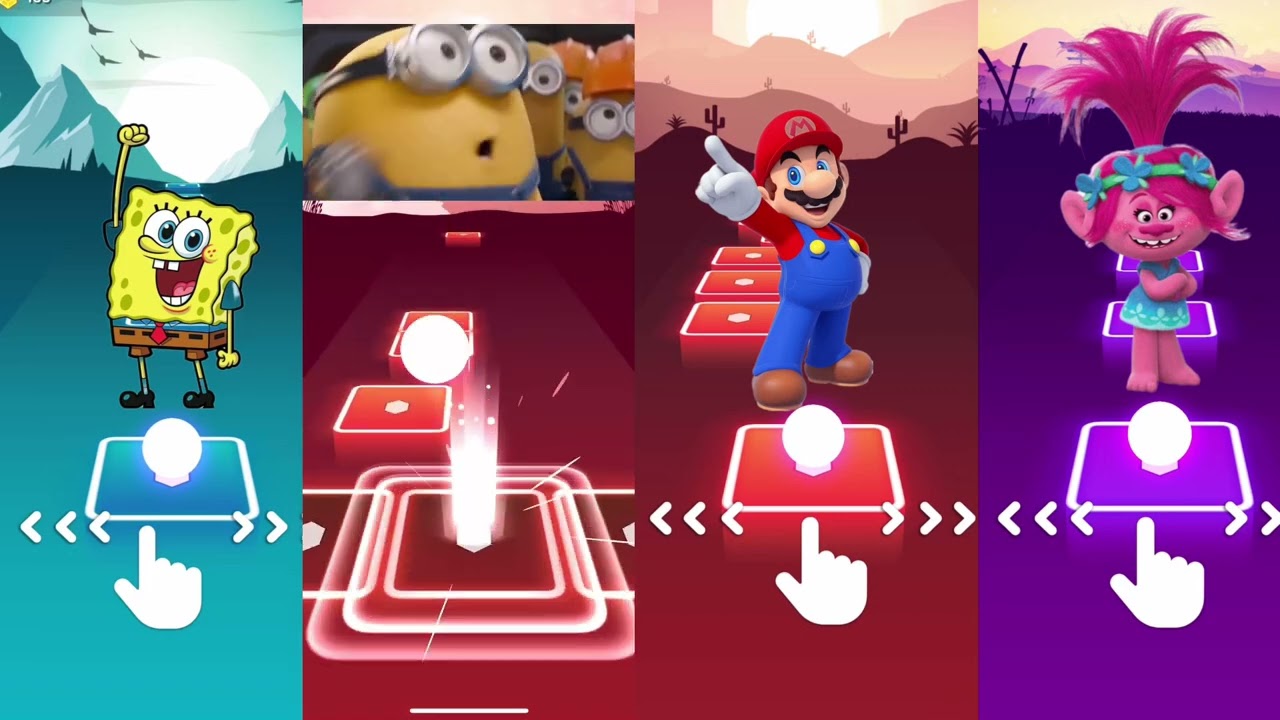 Tiles Hop - Mario SpongeBob vs Minion Troll 🔥🔥🔥🔥